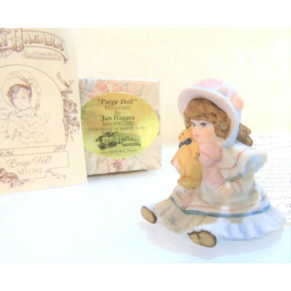 NEW Jan Hagara PAIGE DOLL Miniature Porcelain FIGURINE Holding Teddy Bear In BOX - Picture 3 of 6